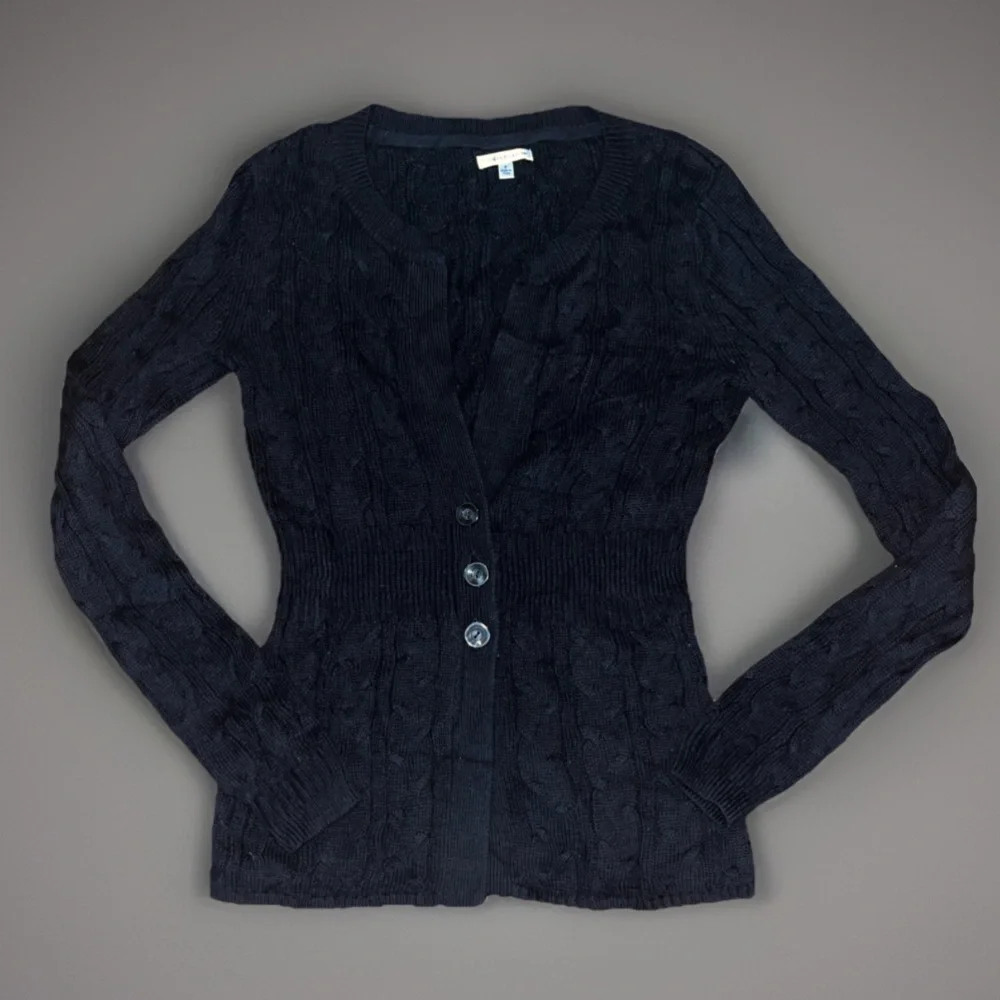 Cracker & Barrel Women Black Cable Knit 100% Cotton Cardigan 3 Button’s Sweater